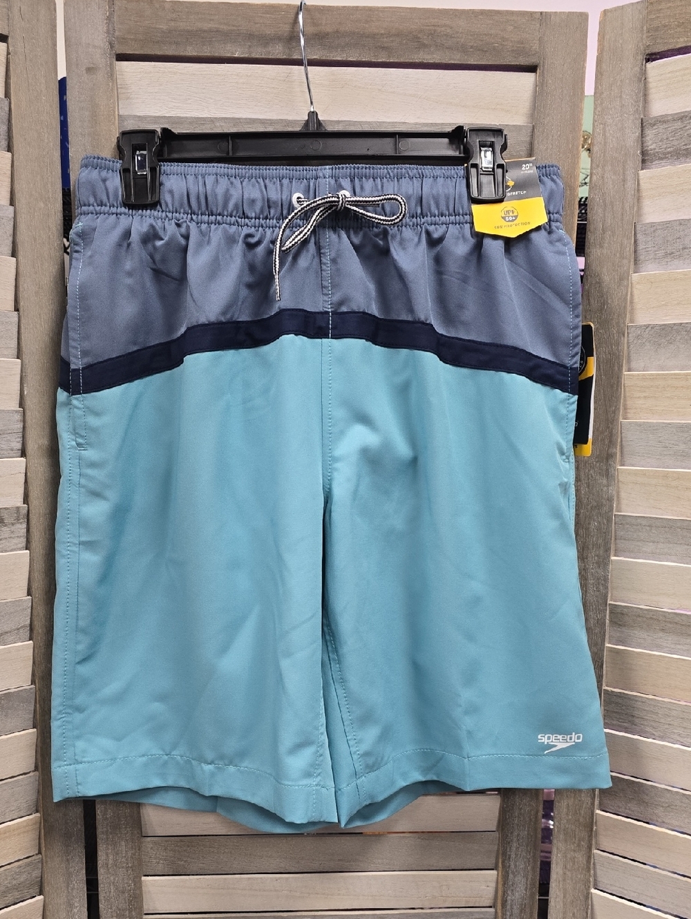 Speedo Men’s Teal and Gray Colorblock Swim Shorts | Small